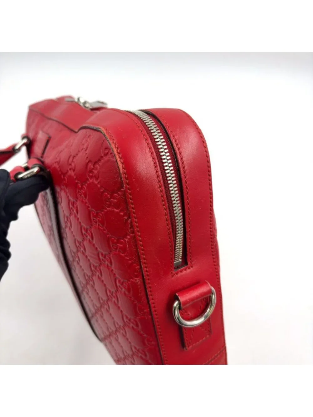 Gucci Guccissima Leather Red Business Bag Silver